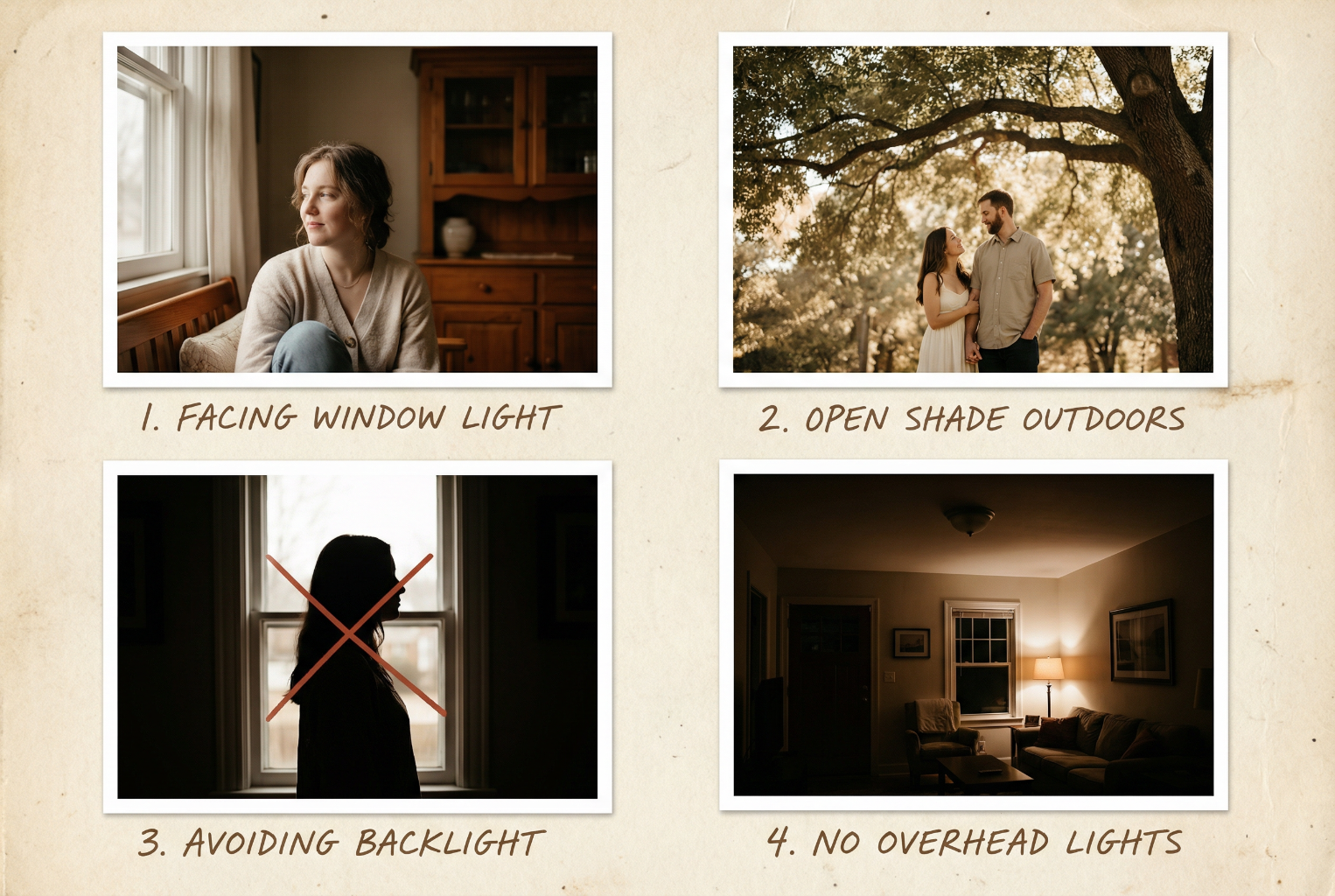 realistic collage showing practical lighting rules