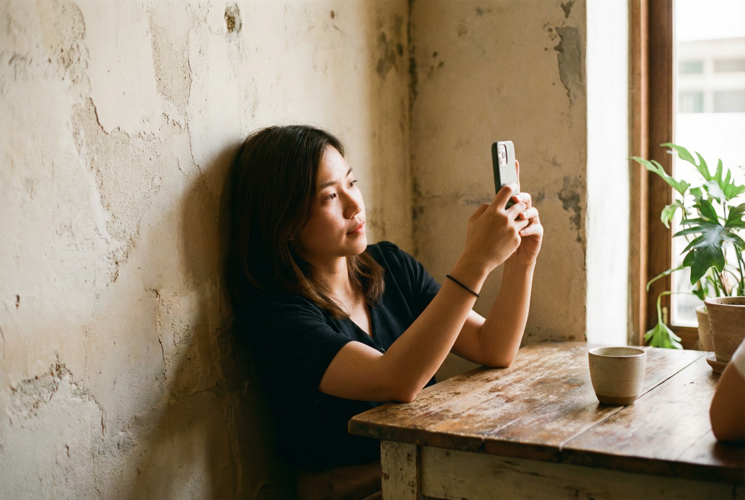 realistic photo of a person stabilizing their phone