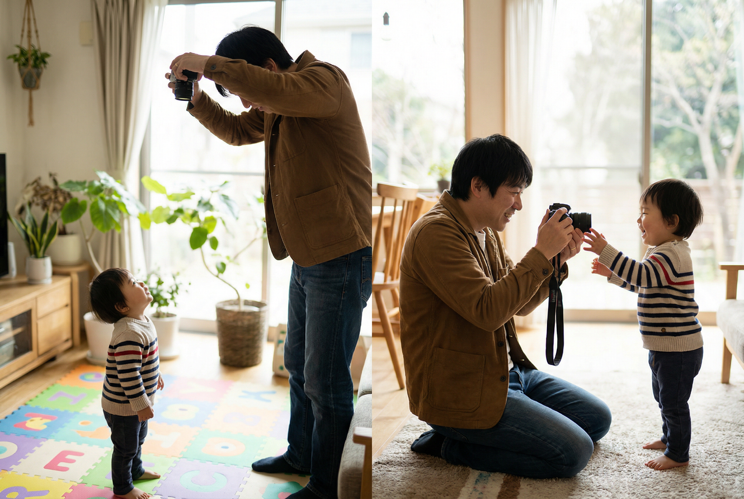 scene showing a child being photographed in two ways